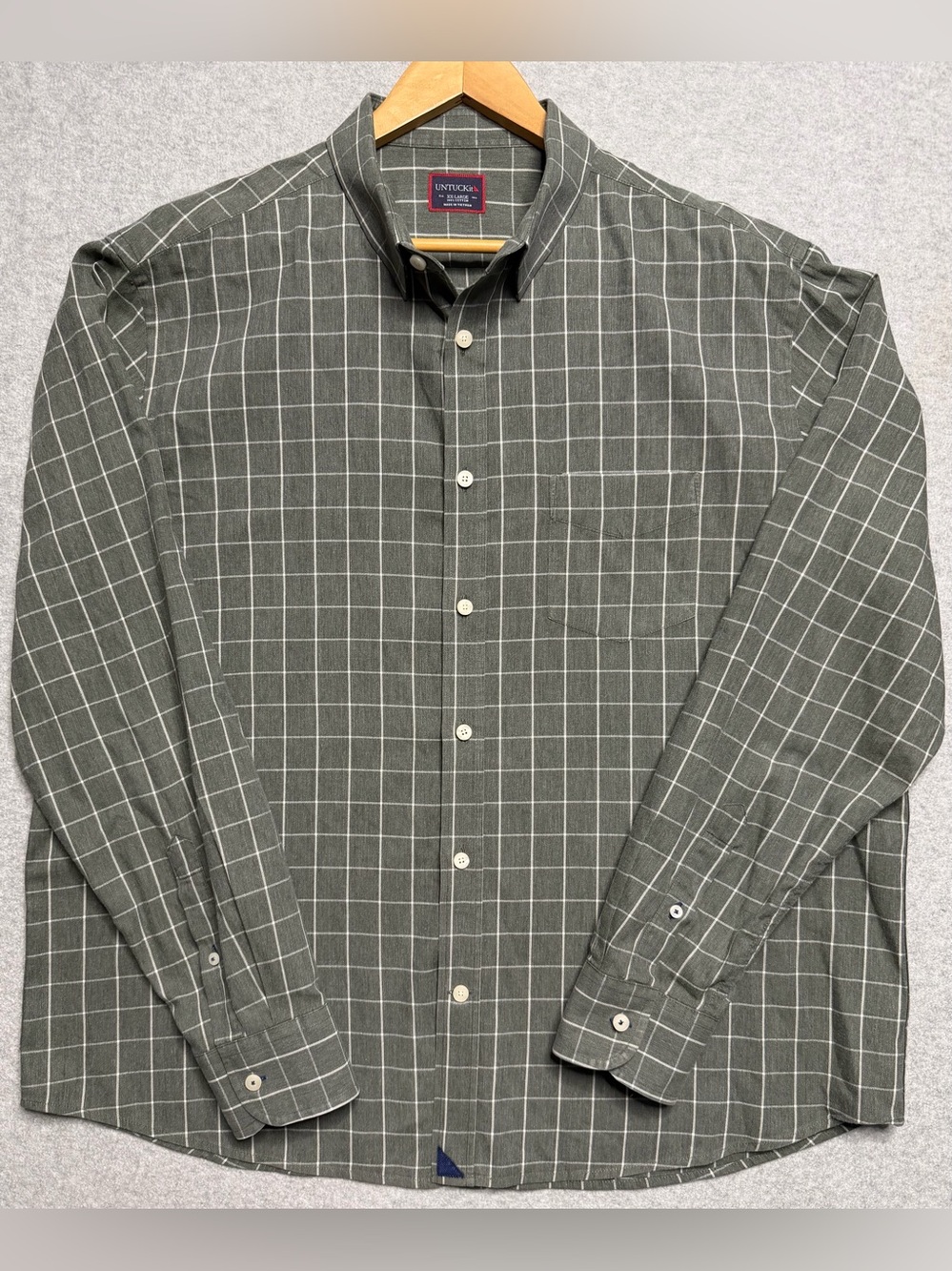 UNTUCKit Men XXL Gray Windowpane Plaid 100% Cotton Long Sleeve Button Up Shirt